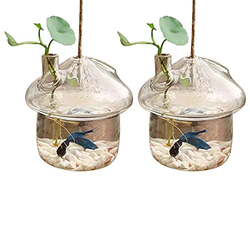 Zunedhys 2X Pilz Förmige Hängende Glas Pflanzer Vase Rumpeln Fisch Aquarium Terrarium Container Haus Garten Dekoration von Zunedhys