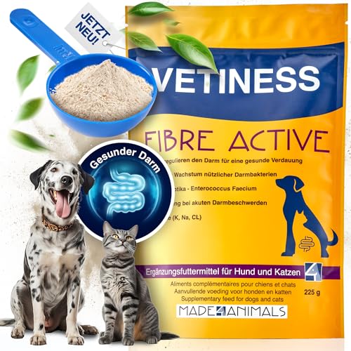 Vetiness Fibre Active 225 gr für Hunde und Katzen | Probiotika Enterococcus Faecium, reguliert die Verdauung, bei Verstopfung und Durchfall, einfach ins Futter geben (225 gr) von vetiness