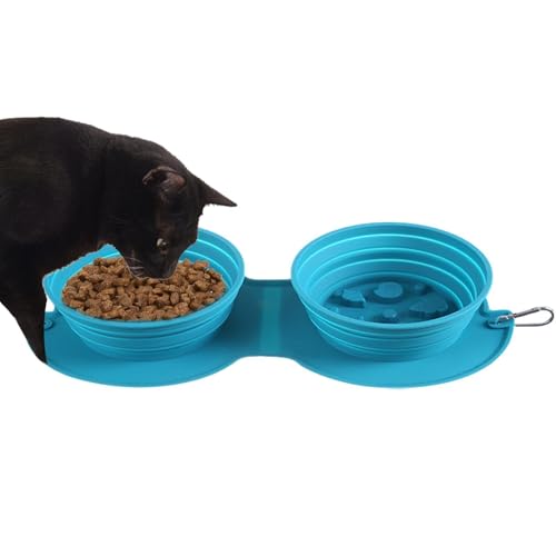 2 in 1 Futternapf, Reise Faltbarer Hundenapf - Katzen- und Hundereisenapf, Silikon Hund Wassernapf mit langsamem Feeder mit Karabiner für Spaziergänge und Reisen von ノーブランド品