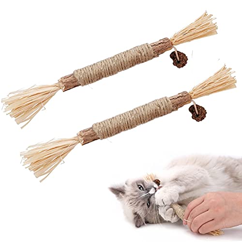 2er Pack Katzenminze Kauspielzeug Katzenkaustäbchen, Silvervine Sticks Katzenspielzeug Besen Naturstäbchen Leckerbissen Katzenminze für Indoor-Katzen Interaktives Kätzchen Zahnungskauen von 通用