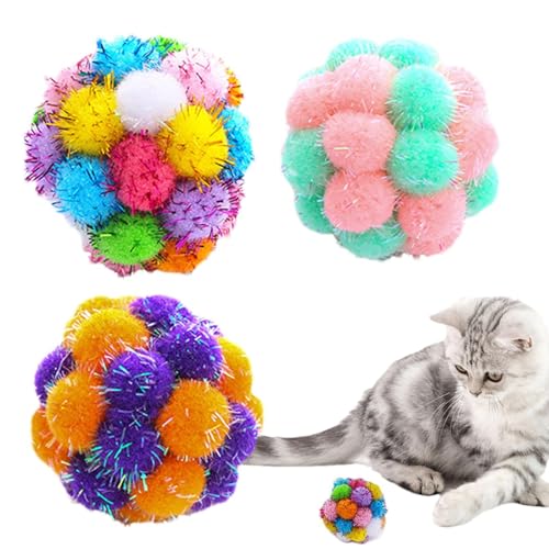 Flauschiger Katzenball, flauschiger Katzenball, 3 Stück, flauschiger Ball für Katzen, interaktiver Katzenspielzeugball für Indoor-Katzen, verbessert Beweglichkeit und Verspieltheit, Kätzchenspielzeug von ノーブランド品