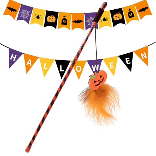 Halloween Cat Fan Stick Kitten Cat Chewing Stick Toys Kitten Tething Chew Stick Toy Kitten Kitten Stress Release Indoor Cat Kitten Interactive Training Stick for Cats, Kittens, Pets, Outdoor Use von ノーブランド品