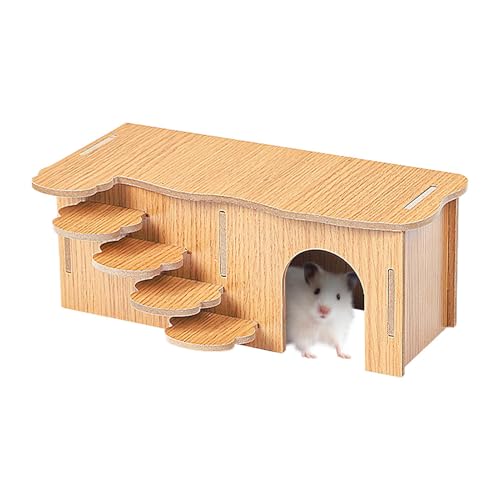 Hamsterkäfig Zubehör Holz Hamster Hütte Spielzeug - Holz Hamster Spielzeug Tier Holz Wohnhaus mit Kletterleiter für Zwerghamster und Aperture Hamster von ノーブランド品