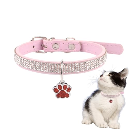 Katzenhalsband, Strass-Katzenhalsband - Katzenhalsband Glänzendes Katzenhalsband - Verstellbares Haustierhalsband mit Pfotenabdruck-Tag, Kätzchenhalsband für kleine Hunde und Katzen von ノーブランド品