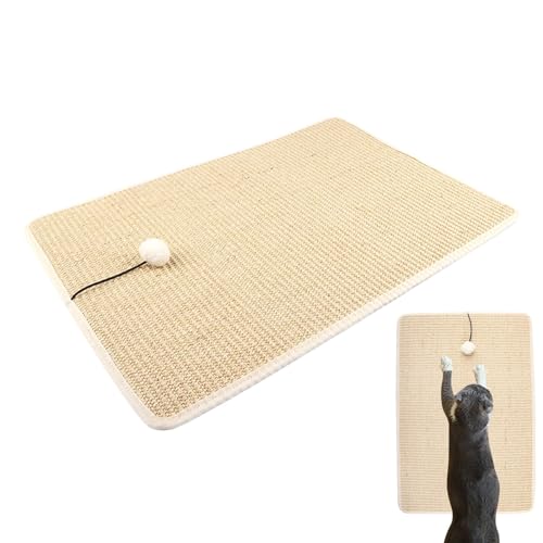 Katzenkratzmatte, Katzensisalmatte, Katzenkrallenschärfer Matte Wand Katzenkratzpad mit Plüschball - Katzenkratzteppich, Sisal Kratzmatte für Wand, Möbel, Teppichschutz von ノーブランド品