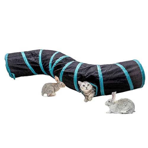 Katzentunnel Katze Spielzeug Tunnel 2 Way Tube Zusammenklappbar Katzenspielzeug für Kätzchen Welpeln Kaninchen Indoor Und Outdoor (S-Tunnel Black) von Baguuaray