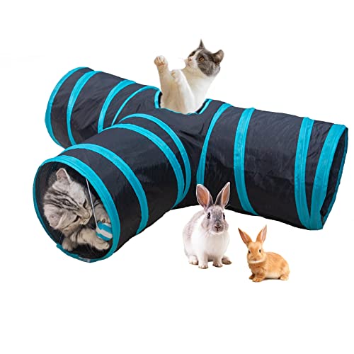 Baguuaray Katzentunnel Katze Spielzeug Tunnel 3 Way Tube Zusammenklappbar Katzenspielzeug für Kätzchen Welpeln Kaninchen Indoor Und Outdoor (T-Tunnel Black) von Baguuaray