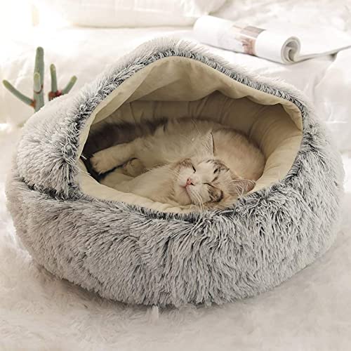 LIEMUAO Hundebett, rund, Ø 40 cm/Ø 50 cm, flauschiges Bettkissen für Haustiere, warm, bequem, Puppy Sleeping Nest (40 cm, grau) von 通用