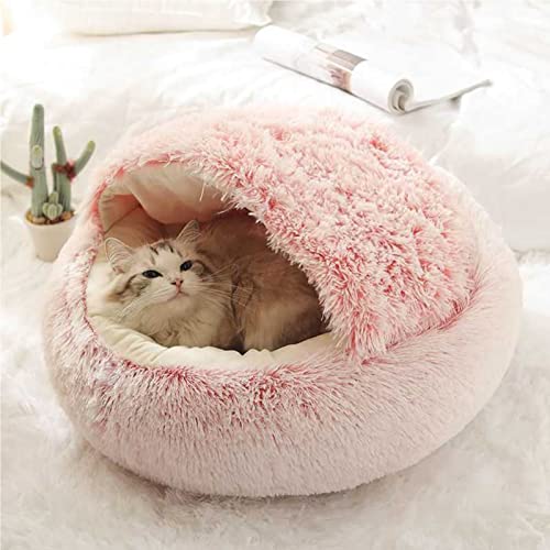 LIEMUAO Hundebett, rund, Ø 40 cm/Ø 50 cm, flauschiges Bettkissen für Haustiere, warm, bequem, Puppy Sleeping Nest (40 cm, rosa) von 通用