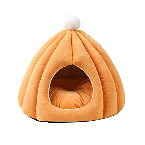 LIEMUAO Katzenbett,Kuschelhöhle für Katzen mit abnehmbar weich Innerkissen,Katzenkorb Schlafsack für Kleine bis Mittlere Größe Katzen (40×40cm, Orange) von 通用