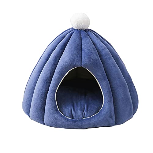 LIEMUAO Katzenbett,Kuschelhöhle für Katzen mit abnehmbar weich Innerkissen,Katzenkorb Schlafsack für Kleine bis Mittlere Größe Katzen (45×45cm, Blau) von 通用