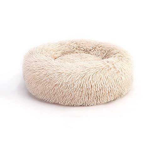 LIEMUAO Katzenbett 40/50cm Donut Hundebett,Kleine Hunde Bett, Flauschiges rutschfest Hundeliege für Haustiere/Welpen/Haustier/Katzenbett (40cm, Beige) von 通用