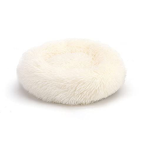 LIEMUAO Katzenbett 40/50cm Donut Hundebett,Kleine Hunde Bett, Flauschiges rutschfest Hundeliege für Haustiere/Welpen/Haustier/Katzenbett (40cm, Weiß) von 通用