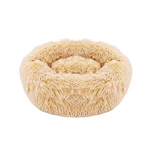 LIEMUAO Katzenbett Rund 40cm/50cm Weich Hundebett Warme Plüsch Haustier Schlafsofa für Haustiere/Welpen/Haustier/Katzenbett in Doughnut-Form (40cm, Gelb) von 通用