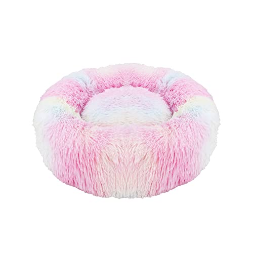 LIEMUAO Katzenbett Rund 40cm/50cm Weich Hundebett Warme Plüsch Haustier Schlafsofa für Haustiere/Welpen/Haustier/Katzenbett in Doughnut-Form (40cm, Multicolor) von 通用