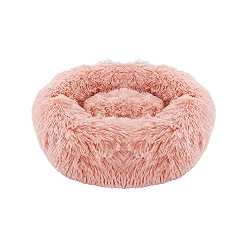 LIEMUAO Katzenbett Rund 40cm/50cm Weich Hundebett Warme Plüsch Haustier Schlafsofa für Haustiere/Welpen/Haustier/Katzenbett in Doughnut-Form (40cm, Rosa) von 通用