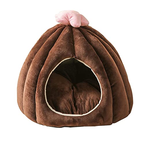 LIEMUAO Katzenhöhle,Katzenbett mit weich Innerkissen,Kuschelhöhle mit abnehmbar für Kleine bis Mittlere Größe Katzen (40cm×40cm, Braun) von 通用