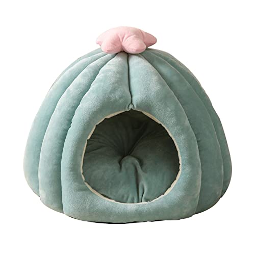 LIEMUAO Katzenhöhle,Katzenbett mit weich Innerkissen,Kuschelhöhle mit abnehmbar für Kleine bis Mittlere Größe Katzen (40cm×40cm, Grün) von 通用