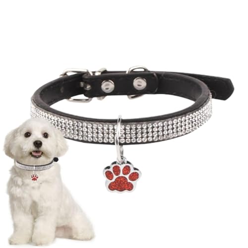 Strass Katzenhalsband Breakaway, Katzenhalsband, Katzenhalsband Funkelndes Katzenhalsband - Verstellbares Haustierhalsband mit Pfotenabdruck-Tag, Kätzchenhalsband für kleine Hunde und Katzen von ノーブランド品