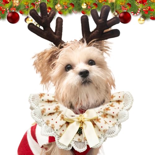 Weihnachts-Hunde-Lätzchen, Weihnachts-Hundehalstuch, bedruckt, weich, verstellbar, Weihnachts-Hundehalstuch, niedliches Haustierzubehör, Spitzen-Haustier-Schal für Kätzchen und Hunde von ノーブランド品