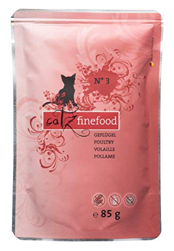 catz finefood N° 3 Geflügel Feinkost Katzenfutter nass, verfeinert mit Preiselbeeren & Löwenzahn, 1 x 85g Beutel von キャッツファインフード