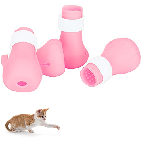 Katzenstiefel, Claw Anti-Kratz-Schuhe 4pcs weiches Silikon für Zoohandlungen für Katzenhäuser für Familienbäder für Tierkliniken(Fairy Powder 4 Packs) von 01