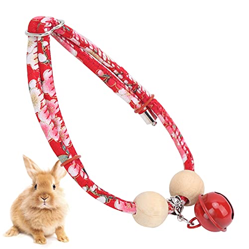 Meerschweinchenhalsband, verstellbares tragbares Katzenhalsband mit roten Glocken Kampferholzperlen für Kaninchen für Meerschweinchen(Red Bell, L) von 01