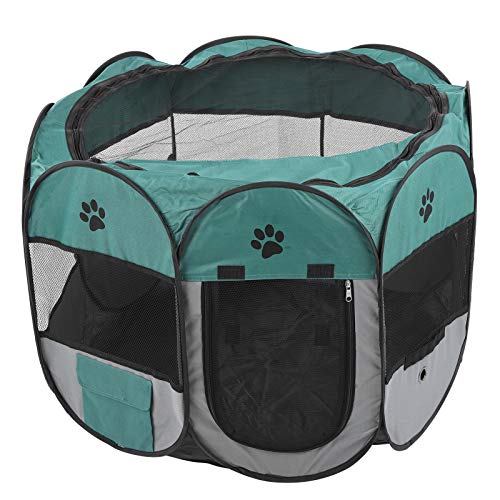 Bequemer und schneller Laufstall für Haustiere, Haustierkäfig, Spielzelt für Katzenbabys Kreißsaal Haustiere(XBD82 Green Gray no Kettle Toy, S) von 01