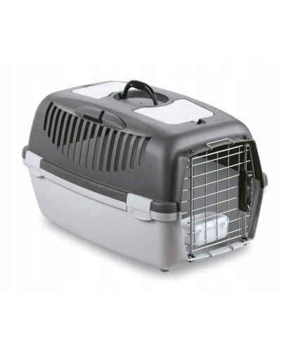 Transportbox für Hunde / Katzen 'Gulliver' mit Tür - hellgrau / dunkelgrau - 55 x 36 x H.35 cm von 1000brico