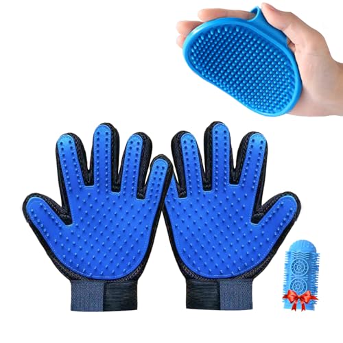 1TO3GO Fellpflege-Handschuhe und Hunde-Badebürste (blau) von 1TO3GO