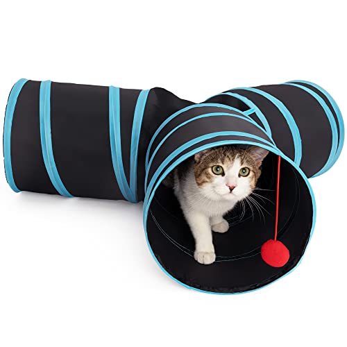 3-Wege-Katzentunnel für Indoor-Katzen – Kaninchentunnel und Verstecke – langlebige und zusammenklappbare Katzenröhren und Tunnel für aktives Spielen (Blau) von 2 Brothers Wholesale