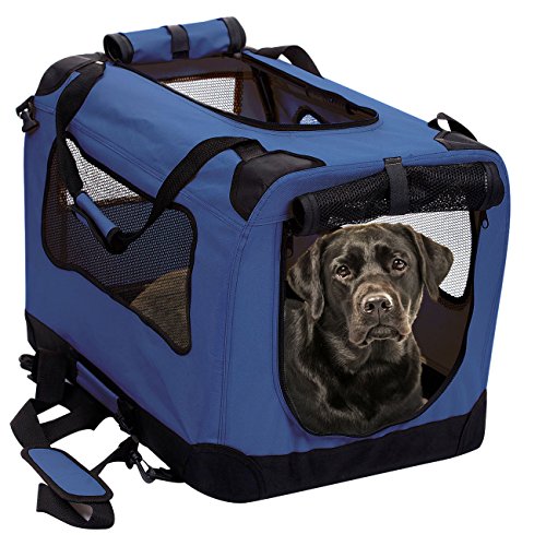 2PET Faltbare Hundebox – weich, einfach zu falten und tragen für den Innen- Außenbereich bequeme Hunde-Reisebox starker Stahlrahmen, waschbarer Stoffbezug XXL, Bonny Blue von 2PET