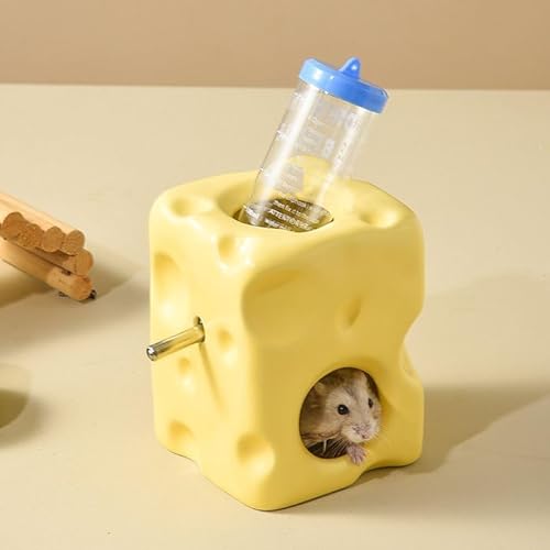 Keramikhaus Hamsterunterstand Wasserspender mit Käseform Design geeignet für Zwerghamster und Sandratten von 3BAO