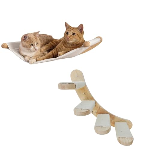 Katzenhängematte Wandmontiertes Katzenregal mit 4 Stufen, Katzenkratztreppe, Kletterbaum aus Holz für Katzen, Kletterregal, Katzen-Sitzstange, Katzenbett, Katzenwand, Möbel-Set, Holz von 3MNSCD