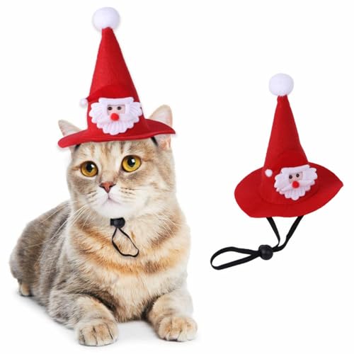 Weihnachtsmütze für Katzen, Weihnachtskleidung, Welpen, Katze, Weihnachtskostüm, Mütze, Weihnachtsmann-Muster, Katze, Cosplay-Kostüm von 3MNSCD