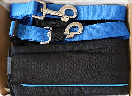 Canicross-Set für Freizeit, freihändige Hände: Gürtel + Leine, Stoßdämpfer 2 – 2,5 m: Jogging, Spaziergang (M: Stoßdämpfer mittel für Hunde von 20 – 30 kg, Blau, Gürtel in Schwarz-Weiß-Band, von 3RD-POLE