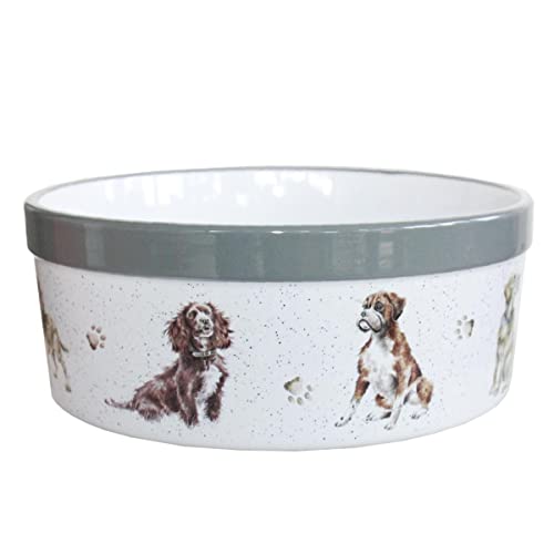 Wrendale Designs Steingut Hundenapf ca. 20,5cm D 1800ml Royal Worcester Schüssel mit Rasse-Hunde Portraits von der britischen Künstlerin Hannah Dale fürs Füttern & als Geschenk von 440s