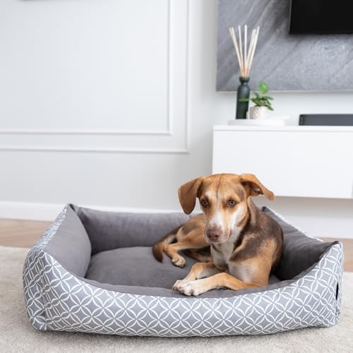 4L Textil OTTO Kuscheliges Hundebett Bezug abnehmbar und waschbar Hundekorb mittelgroße Hunde Hundekissen flauschig Hundekörbchen Hundesofa Grau (120x100 cm, Grau) von 4L Textil