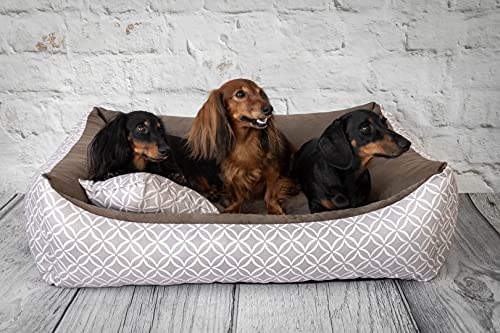 4L Textil OTTO Kuscheliges Boho Hundebett Bezug abnehmbar und waschbar Hundekorb mittelgroße Hunde Hundekissen flauschig Hundekörbchen Hundesofa Braun (80x60 cm, Braun) von 4L Textil