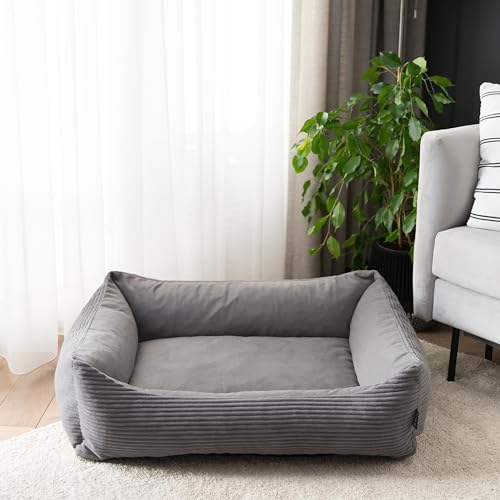 4L Textil Molly Kuscheliges Hundebett Cord XL Hundekorb große Hunde Hundekissen Cord Hundekörbchen Hundesofa (120x100 cm, Grau) von 4L Textil