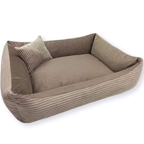 4L Textil Molly Kuscheliges Cord Hundebett mittelgroße Hunde Hundekörbchen Cord Hundekorb mittelgroße Hunde Hundesofa Braun (100x80 cm, Braun) von 4L Textil