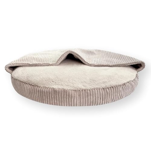 4L Textil Hundebett große Hunde waschbar Hundehöhle Hundekorb mit Kapuze Hundeschlafsack Hundesofa für Mittelgroße Hunde Hundekissen flauschig (Beige, L 90 x B 90 x H 12 cm) von 4L Textil