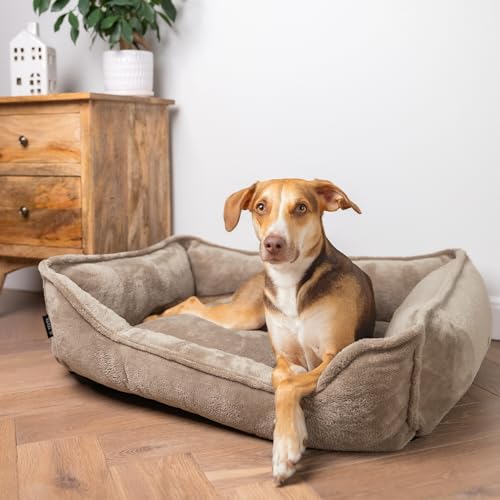 4L Textil IRIS Orthopädisches Hundebett Premium-LINE Hundekorb orthopädisch Kuscheliges Hundebett mit Bezug Memory Foam(100x80 cm, Braun) von 4L Textil