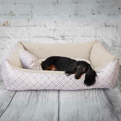 4L Textil OTTO Kuscheliges Boho Hundebett abwaschbar Hundekorb mittelgroße Hunde Hundekissen mittelgrosse Hunde Hundekörbchen Hundesofa Grau (120x100 cm, Beige) von 4L Textil