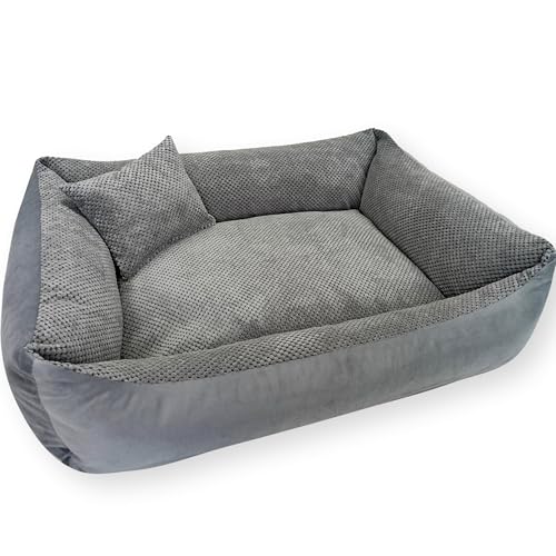 4L Textil Teo Katzenbett flauschig Katzenkörbchen Katzensofa Kuscheliges Hundebett kleine Hunde Katzenkorb waschbar Hundekorb für Welpen Graphit (60x40 cm, Dunkelgrau) von 4L Textil