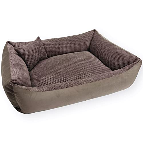 4L Textil Teo Kuscheliges Hundebett Bezug abnehmbar und waschbar Hundekorb mittelgroße Hunde Hundekissen flauschig Hundekörbchen Hundesofa (120x100 cm, Braun) von 4L Textil