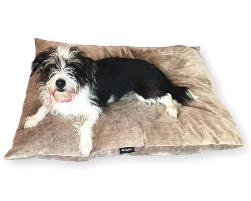 4L Textil ZOE Hundekissen waschbar mit Bezug und Reißverschluss Hundekissen Grosse Hunde Hundematte Liegekissen für Hunde waschbares Hundebett Grosse Hunde (80x60 cm, Mokka(Samt-imitat)) von 4L Textil