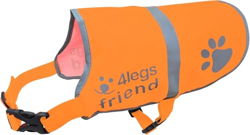 Orange Dog Safety Reflective Lightweight Vest with Leash Hole 5 Sizes - Snap Lock Buckle Straps, High Visibility for Outdoor Activity Day and Night, Keep Your Dog Safe from Cars & Hunting Accidents von 4LegsFriend