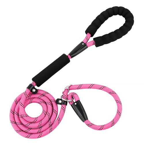 4UPSTER Hundeleine, strapazierfähig, lange Hundeleine für Welpen, kleine, mittelgroße und große Hunde (rosa Seil – Griff und Halsband, 1,8 m) von 4UPSTER