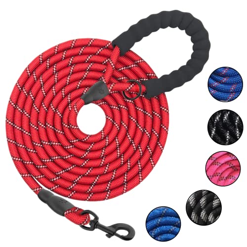 4UPSTER Hundeleine, strapazierfähig, lange Hundeleine für Welpen, kleine, mittelgroße und große Hunde (rotes Seil, einzelner Griff, 3 m) von 4UPSTER